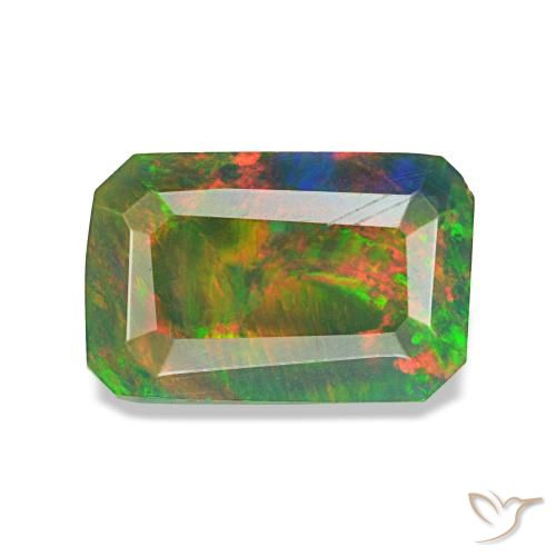0.89 ct Multicolor Black Opal Gemstone, Black Opal Gem in Octagon Step Cut Shape for Sale.