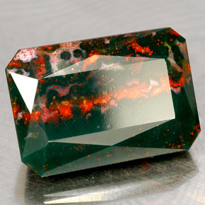 12.46 ct Green Bloodstone Stone, Natural Bloodstone in Octagon / Scissor Cut Shape for Sale