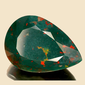 17.50 ct Green Bloodstone Stone, Natural Bloodstone in Pear Facet Shape for Sale
