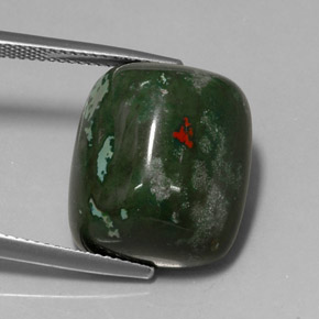 18.96 ct Green Bloodstone Gemstone, Bloodstone Gem in Cushion Cabochon Shape for Sale.