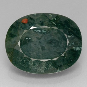 16.97 ct Green Bloodstone Gemstone, Bloodstone Gem in Oval Facet Shape for Sale.