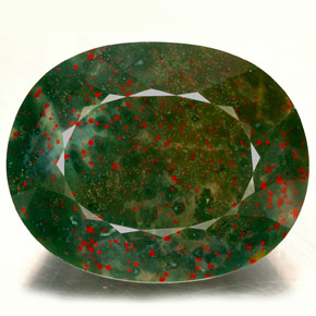 31.65 ct Green Bloodstone Gemstone, Bloodstone Gem in Oval Facet Shape for Sale.