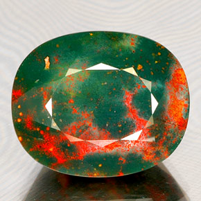 19.44 ct Green Bloodstone Gemstone, Bloodstone Gem in Oval Facet Shape for Sale.