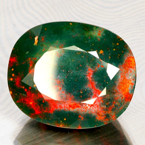 19.44 ct Green Bloodstone Stone, Natural Bloodstone in Oval Facet Shape for Sale