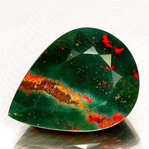 16.93 ct Green Bloodstone Gemstone, Bloodstone Gem in Pear Facet Shape for Sale.