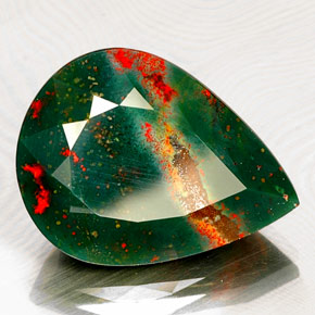 16.93 ct Green Bloodstone Stone, Natural Bloodstone in Pear Facet Shape for Sale