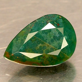 0.63 ct Green Bloodstone Gemstone, Bloodstone Gem in Pear Facet Shape for Sale.