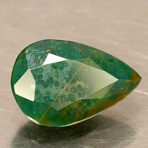 0.63 ct Green Bloodstone Stone, Natural Bloodstone in Pear Facet Shape for Sale