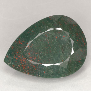26.99 ct Green Bloodstone Gemstone, Bloodstone Gem in Pear Facet Shape for Sale.