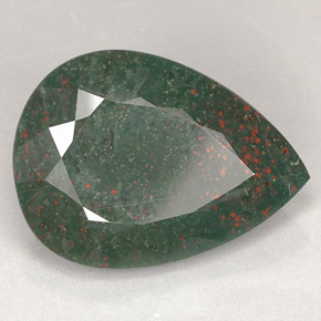 26.99 ct Green Bloodstone Stone, Natural Bloodstone in Pear Facet Shape for Sale
