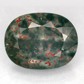 14.47 ct Green Bloodstone Gemstone, Bloodstone Gem in Oval Facet Shape for Sale.