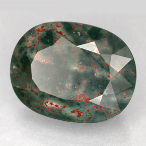 14.47 ct Green Bloodstone Stone, Natural Bloodstone in Oval Facet Shape for Sale