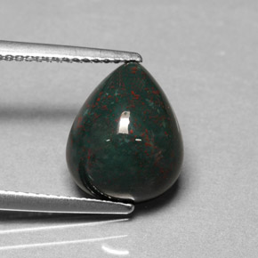 4.53 ct Green Bloodstone Gemstone, Bloodstone Gem in Pear Cabochon Shape for Sale.