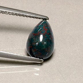 1.90 ct Green Bloodstone Stone, Natural Bloodstone in Pear Cabochon Shape for Sale
