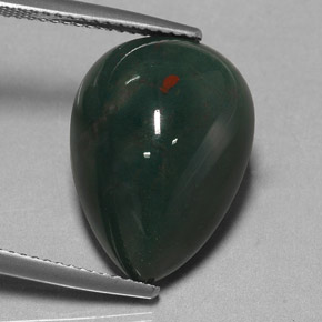 11.41 ct Green Bloodstone Gemstone, Bloodstone Gem in Pear Cabochon Shape for Sale.