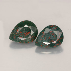 3.42 ct Green Bloodstone Gemstone, Bloodstone Gem in Pear Facet Shape for Sale.