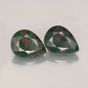 3.42 ct Green Bloodstone Stone, Natural Bloodstone in Pear Facet Shape for Sale
