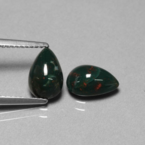 2.57 ct Green Bloodstone Gemstone, Bloodstone Gem in Pear Cabochon Shape for Sale.