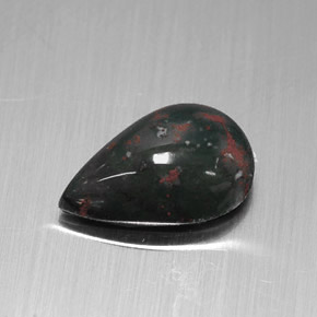 1.51 ct Green Bloodstone Gemstone, Bloodstone Gem in Pear Cabochon Shape for Sale.
