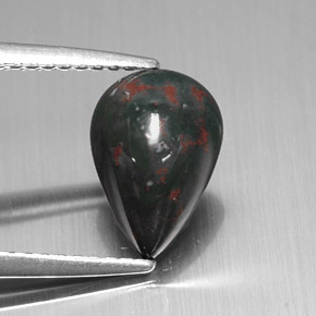 1.51 ct Green Bloodstone Stone, Natural Bloodstone in Pear Cabochon Shape for Sale