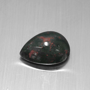 1.42 ct Green Bloodstone Gemstone, Bloodstone Gem in Pear Cabochon Shape for Sale.