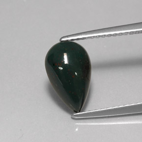 1.66 ct Green Bloodstone Gemstone, Bloodstone Gem in Pear Cabochon Shape for Sale.