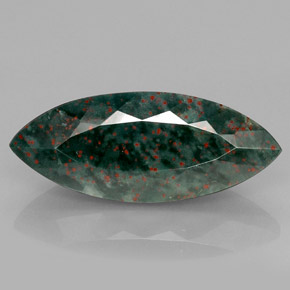 12.01 ct Green Bloodstone Gemstone, Bloodstone Gem in Marquise Facet Shape for Sale.