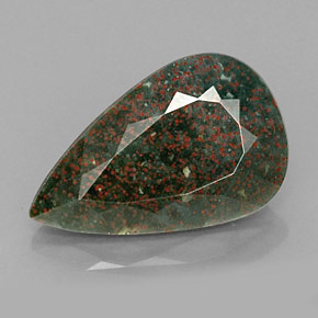 7.74 ct Green Bloodstone Gemstone, Bloodstone Gem in Pear Facet Shape for Sale.