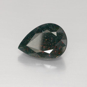 6.96 ct Green Bloodstone Stone, Natural Bloodstone in Pear Facet Shape for Sale