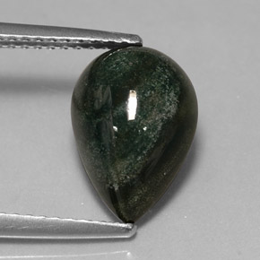 2.71 ct Green Bloodstone Gemstone, Bloodstone Gem in Pear Cabochon Shape for Sale.