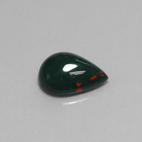 6.05 ct Green Bloodstone Gemstone, Bloodstone Gem in Pear Cabochon Shape for Sale.