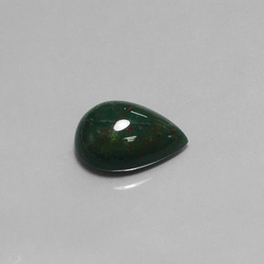 5.86 ct Green Bloodstone Gemstone, Bloodstone Gem in Pear Cabochon Shape for Sale.