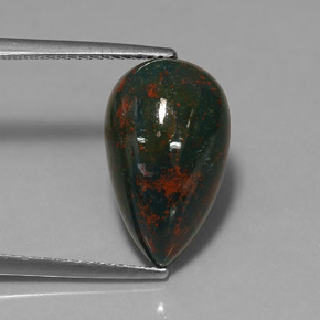 5.89 ct Green Bloodstone Gemstone, Bloodstone Gem in Pear Cabochon Shape for Sale.