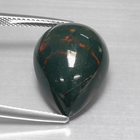12.07 ct Green Bloodstone Gemstone, Bloodstone Gem in Pear Cabochon Shape for Sale.