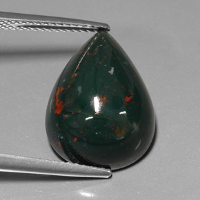 10.26 ct Green Bloodstone Gemstone, Bloodstone Gem in Pear Cabochon Shape for Sale.