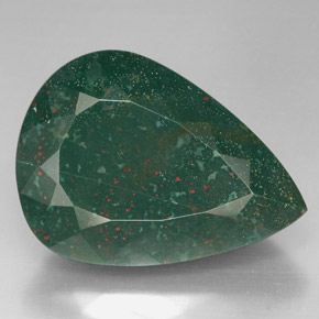 63.66 ct Green Bloodstone Gemstone, Bloodstone Gem in Pear Facet Shape for Sale.