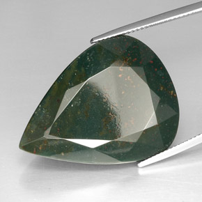 39.39 ct Green Bloodstone Gemstone, Bloodstone Gem in Pear Facet Shape for Sale.
