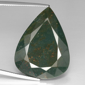39.39 ct Green Bloodstone Stone, Natural Bloodstone in Pear Facet Shape for Sale