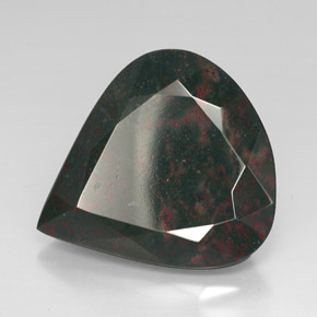 48.41 ct Green Bloodstone Stone, Natural Bloodstone in Pear Facet Shape for Sale