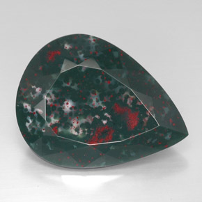 52.76 ct Green Bloodstone Gemstone, Bloodstone Gem in Pear Facet Shape for Sale.