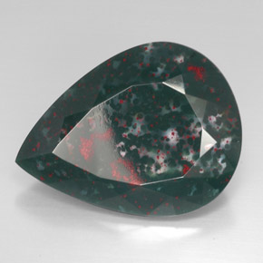 52.76 ct Green Bloodstone Stone, Natural Bloodstone in Pear Facet Shape for Sale