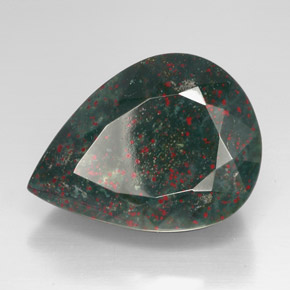 57.45 ct Green Bloodstone Stone, Natural Bloodstone in Pear Facet Shape for Sale