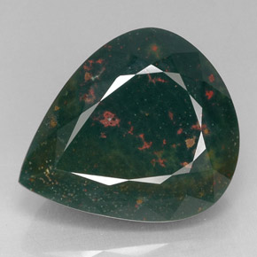 29.00 ct Green Bloodstone Gemstone, Bloodstone Gem in Pear Facet Shape for Sale.