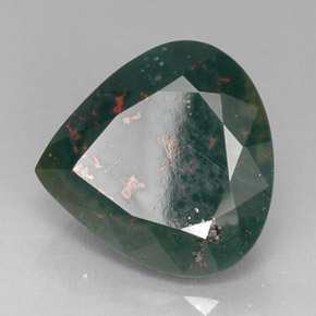 12.52 ct Green Bloodstone Stone, Natural Bloodstone in Pear Facet Shape for Sale