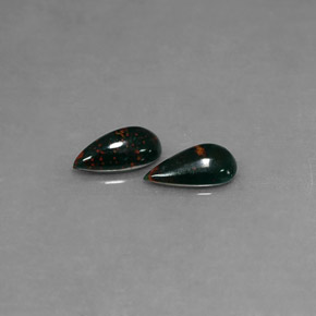 1.30 ct Green Bloodstone Gemstone, Bloodstone Gem in Pear Cabochon Shape for Sale.