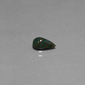 0.61 ct Green Bloodstone Gemstone, Bloodstone Gem in Pear Cabochon Shape for Sale.