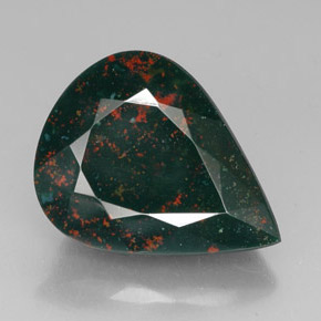 31.14 ct Green Bloodstone Gemstone, Bloodstone Gem in Pear Facet Shape for Sale.