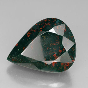 31.14 ct Green Bloodstone Stone, Natural Bloodstone in Pear Facet Shape for Sale