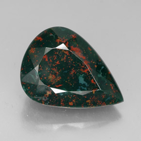 24.98 ct Green Bloodstone Gemstone, Bloodstone Gem in Pear Facet Shape for Sale.