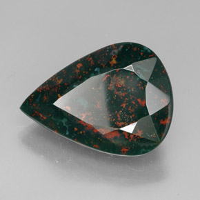24.98 ct Green Bloodstone Stone, Natural Bloodstone in Pear Facet Shape for Sale